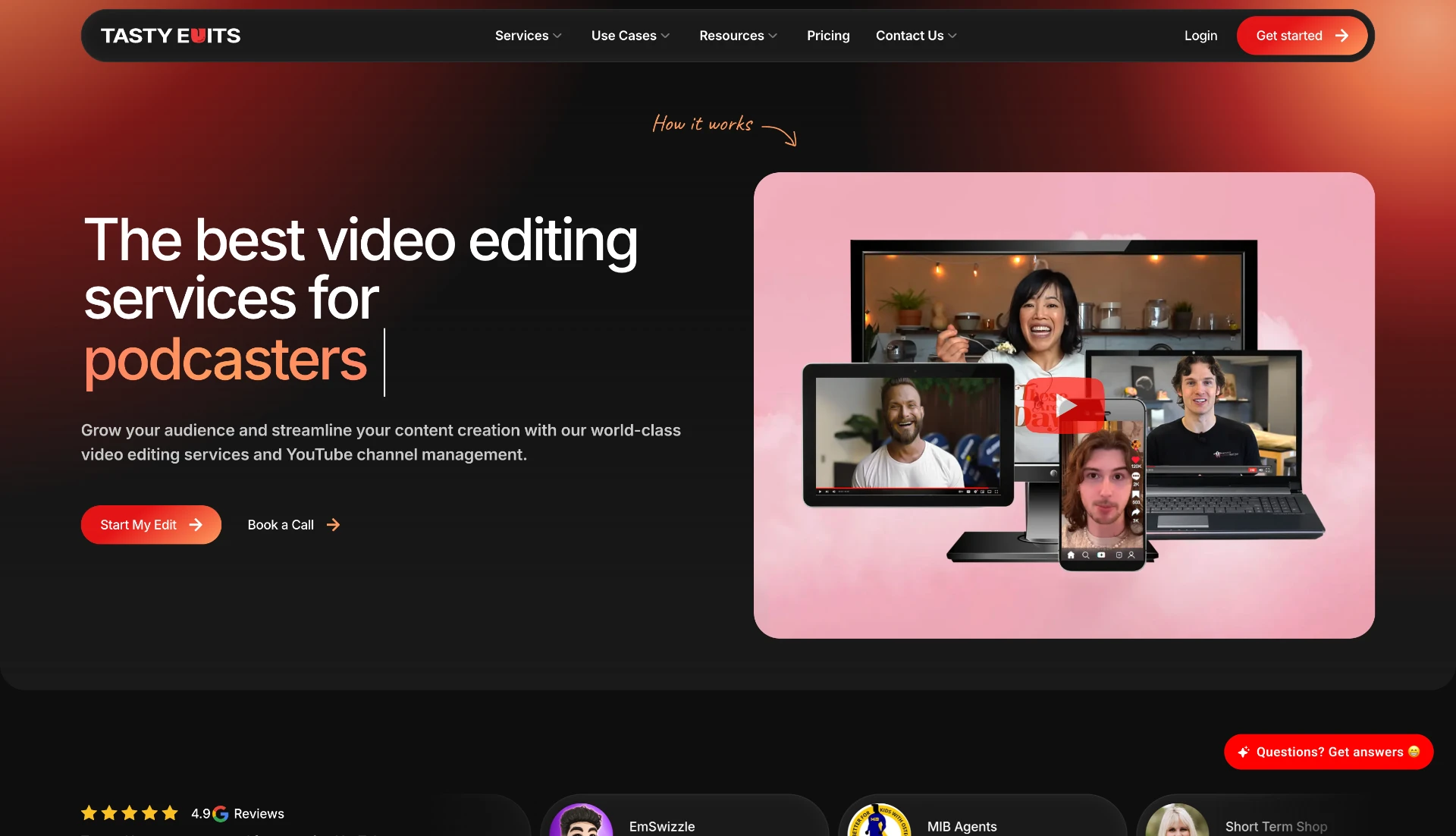 Tasty Edits landing page — the service VOMA powers behind the scenes
