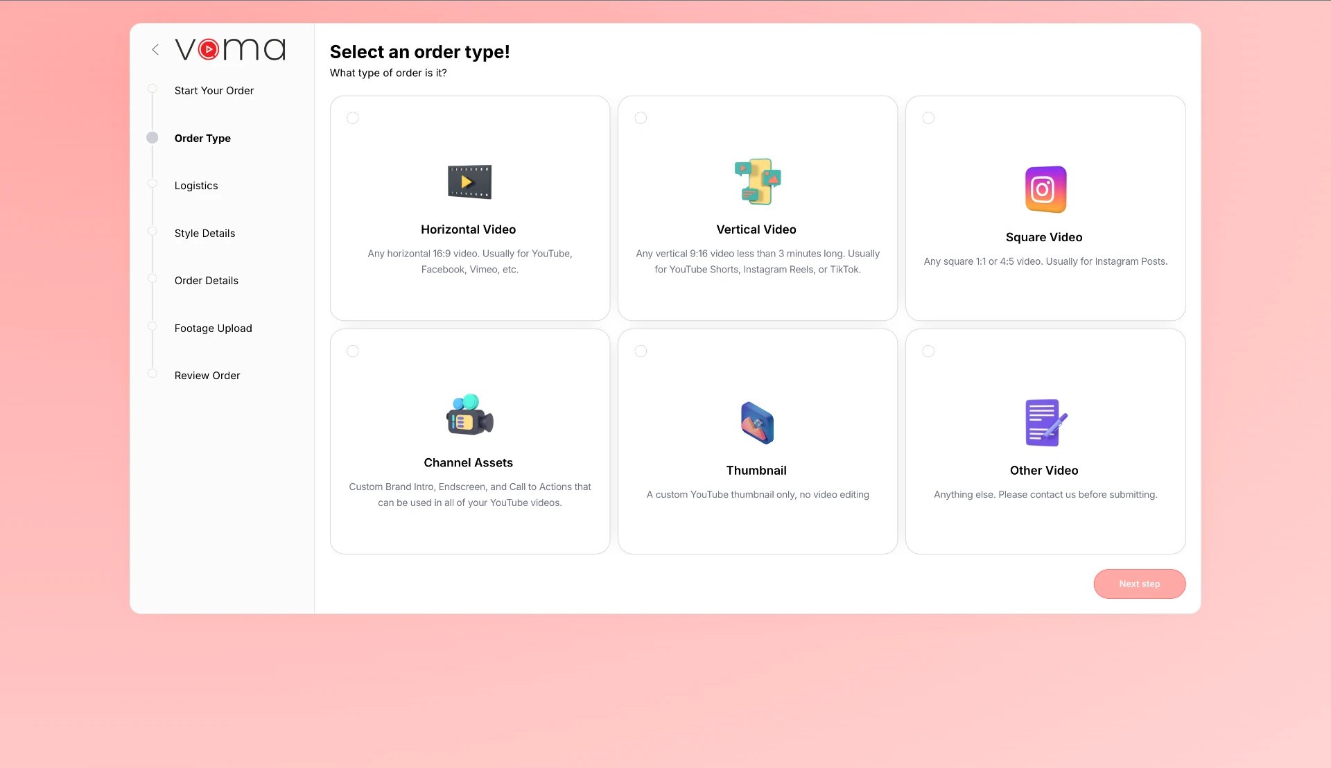 VOMA order-type selection — where operational choices become a structured workflow